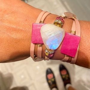 RACHEL ABROMS Pink Gem Leather Wrap Bracelet